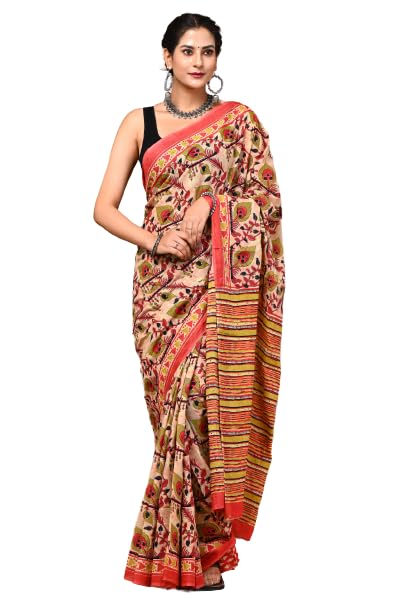 Jaipuria Hand Block Printed Pure Cotton Saree For Women With Unstitched Blouse Piece